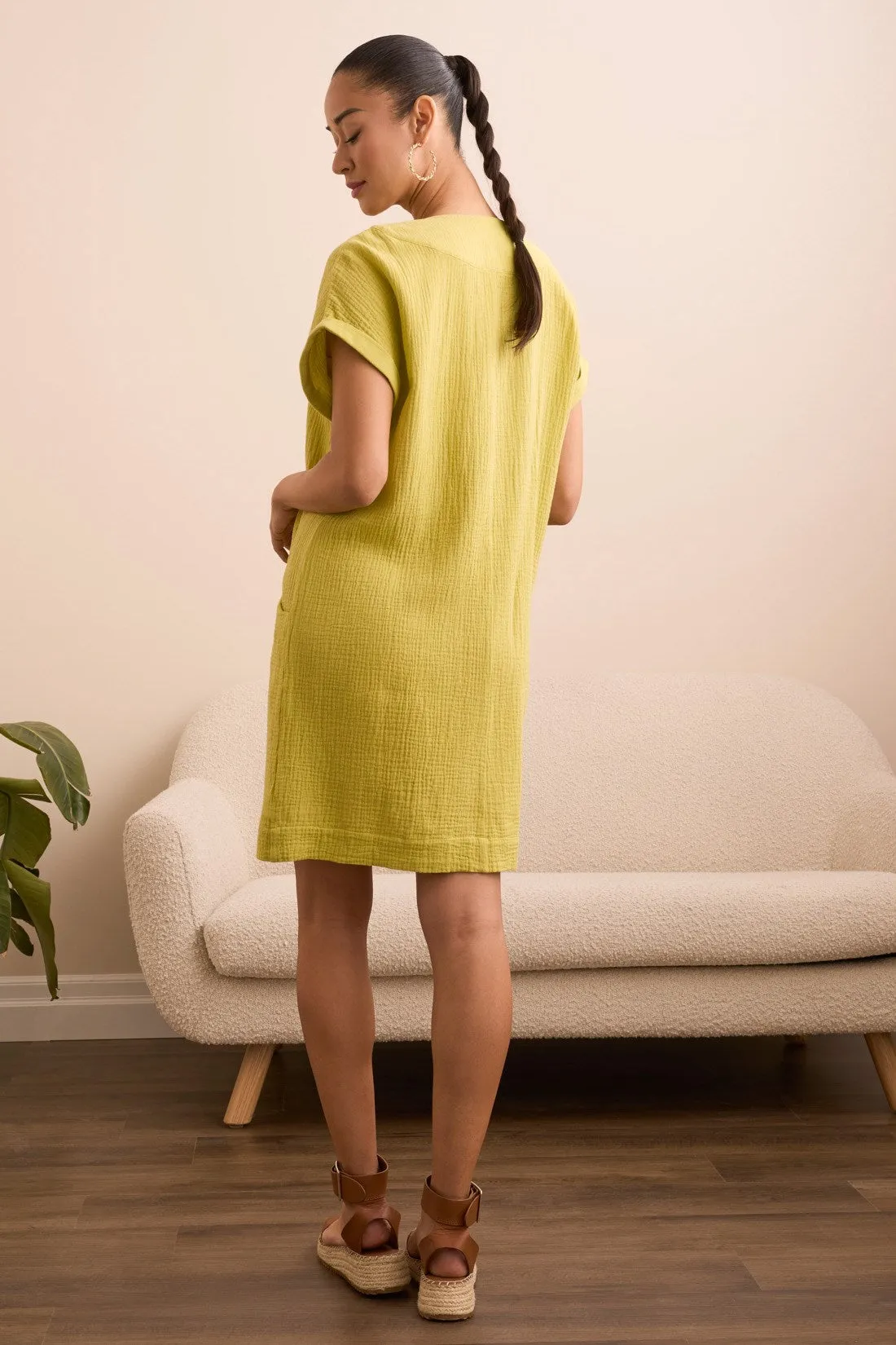 Crinkle Gauze V-Neck Dress With Shirred Front Detail-Kiwi sold by Tribal product image thumbnail 4