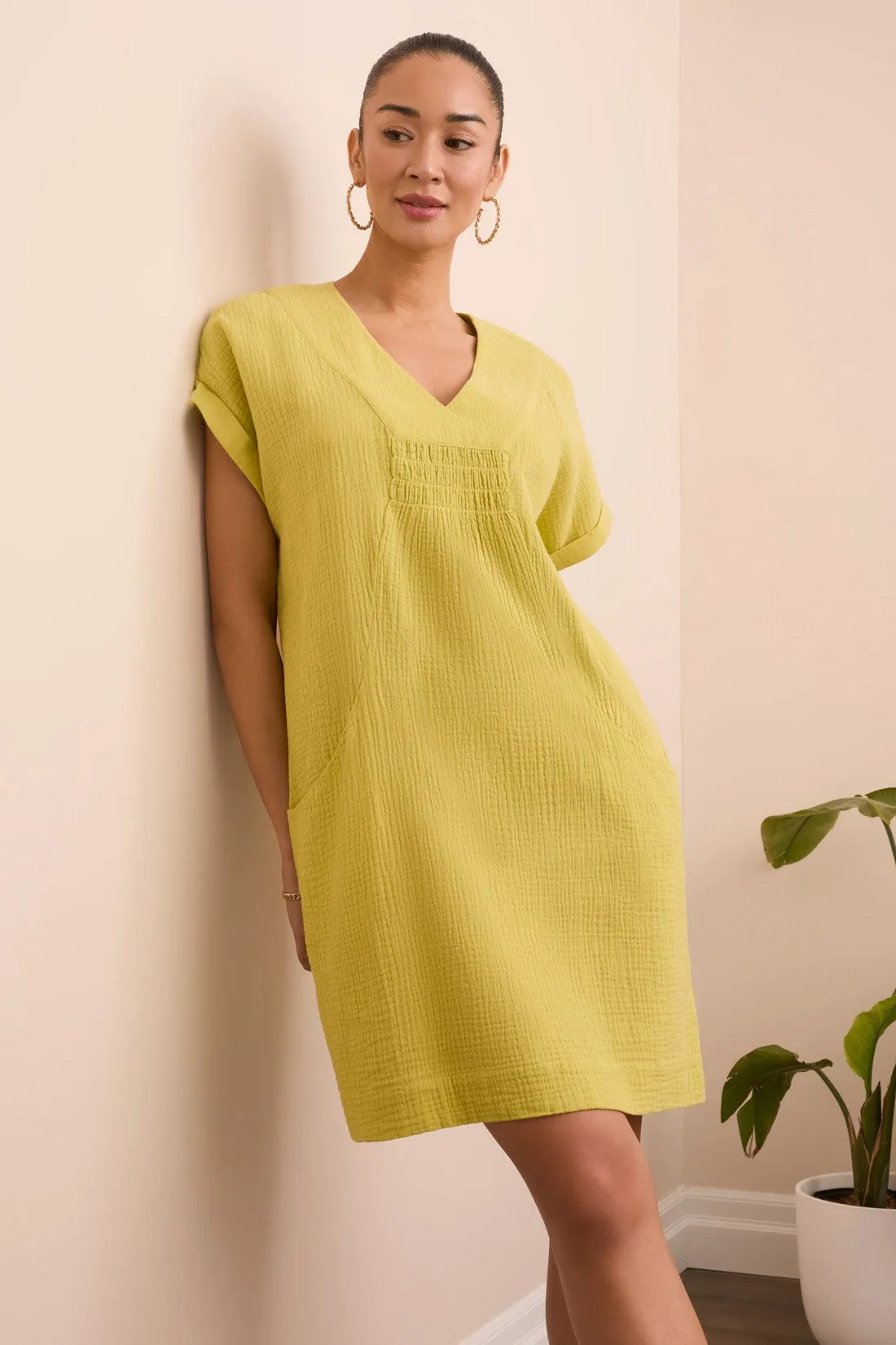 Crinkle Gauze V-Neck Dress With Shirred Front Detail-Kiwi sold by Tribal product image thumbnail 3