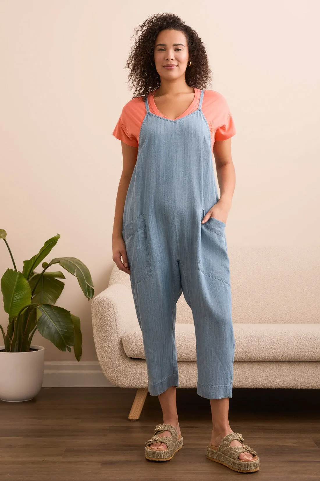 Tencel Jumpsuit With Large Patch Pockets-Lt. blue sold by Tribal product image thumbnail 2
