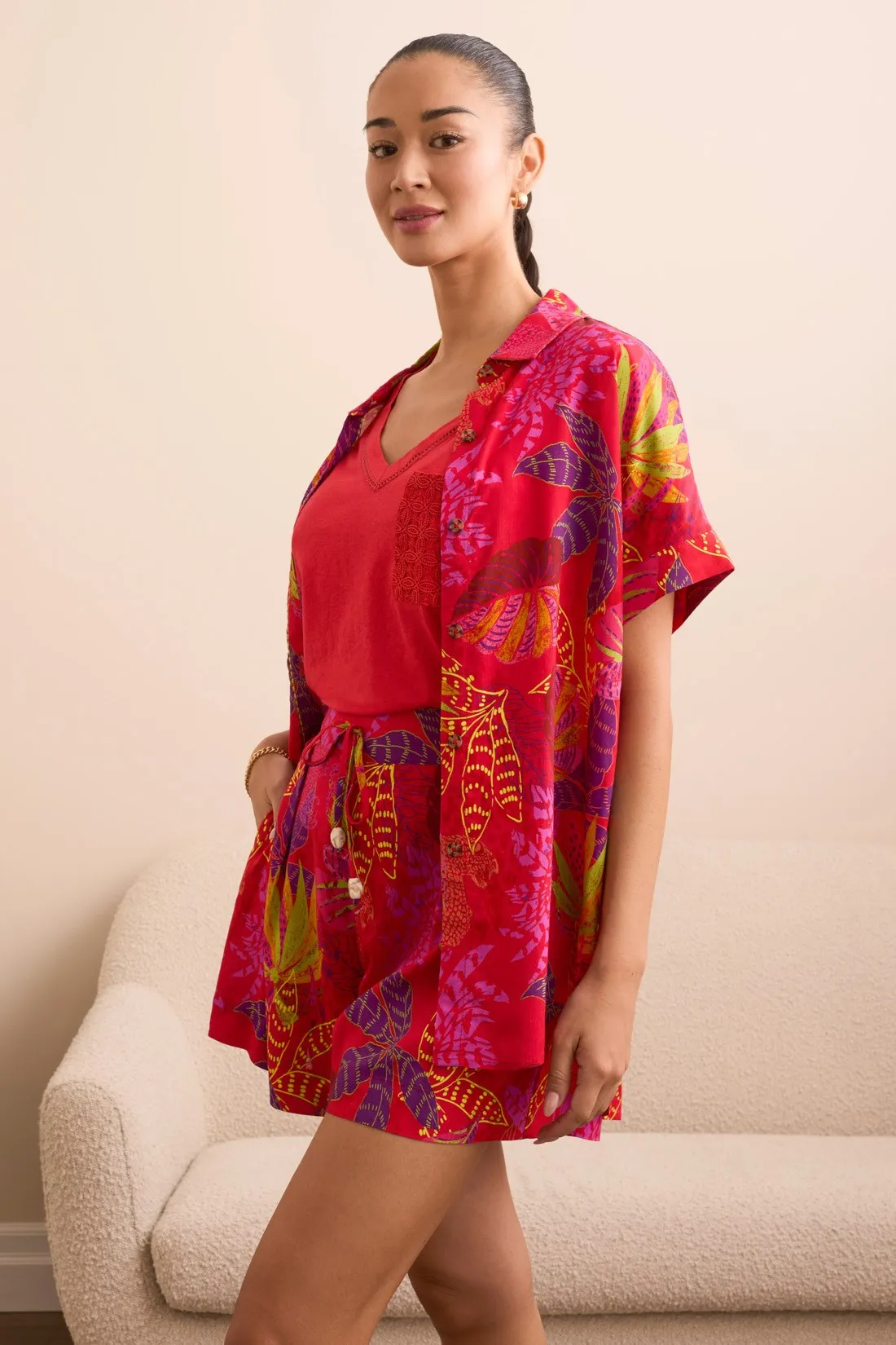 Pleated Flowy Shorts With Shell Detail At Waistband-Tangored sold by Tribal product image thumbnail 3