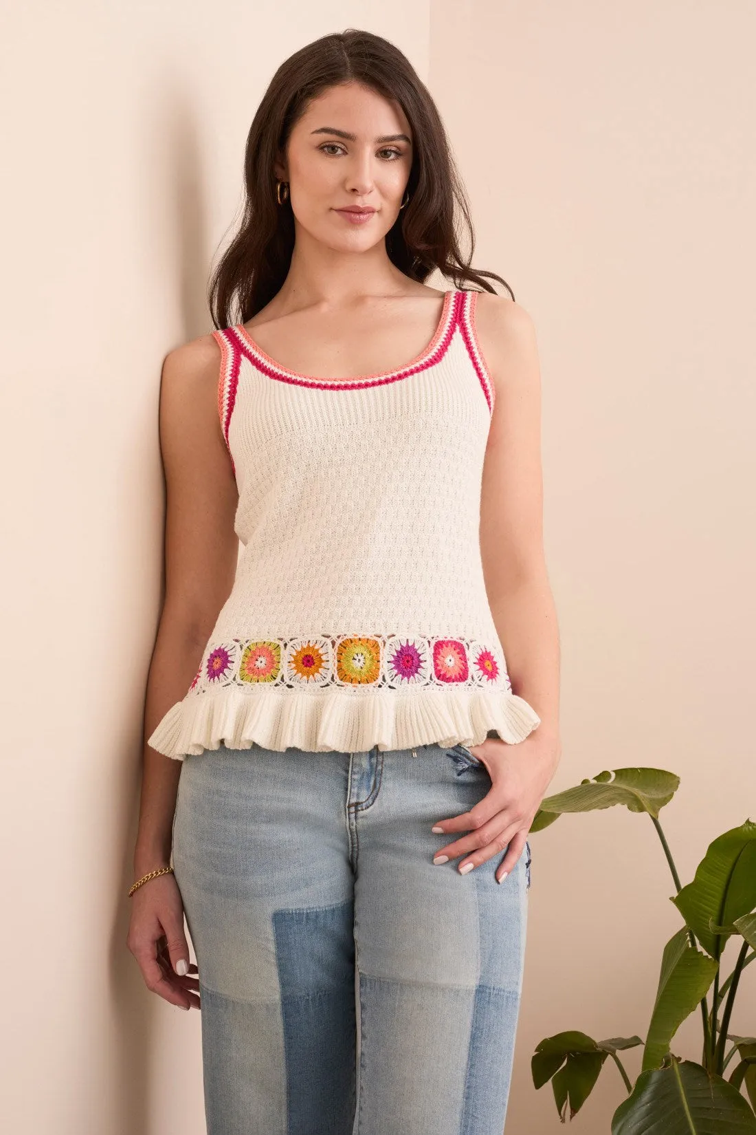 Combed Cotton Crochet Scoop Neck Sweater Tank-Summerwhite sold by Tribal