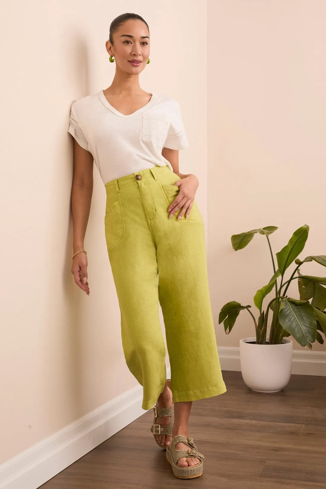 Textured Lyocell® Brooke Wide Flowy Pants-Key lime sold by Tribal