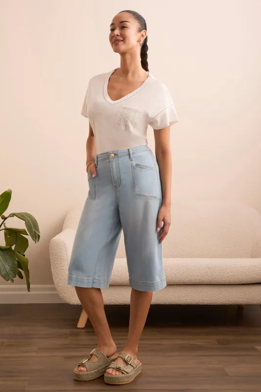 Audrey Girlfriend Flowy Palazzo Capri-Bluetropic sold by Tribal