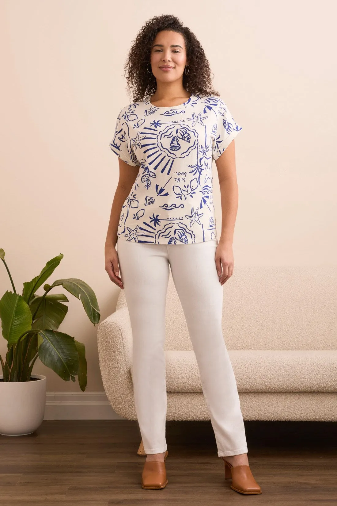 Printed Soft Touch Cap Sleeve Crew Neck T-Shirt-Blueberry sold by Tribal product image thumbnail 2