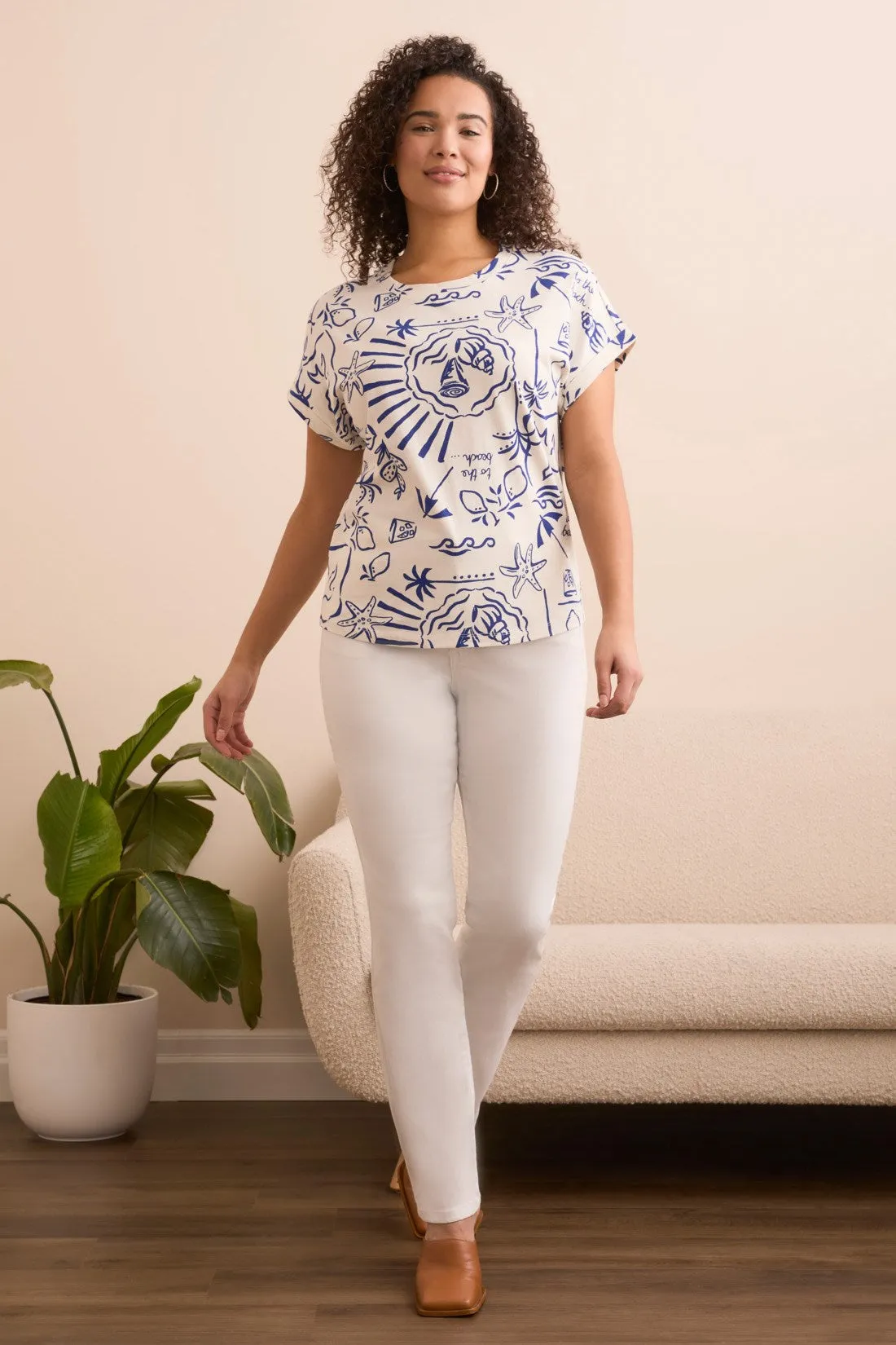 Printed Soft Touch Cap Sleeve Crew Neck T-Shirt-Blueberry sold by Tribal product image thumbnail 3