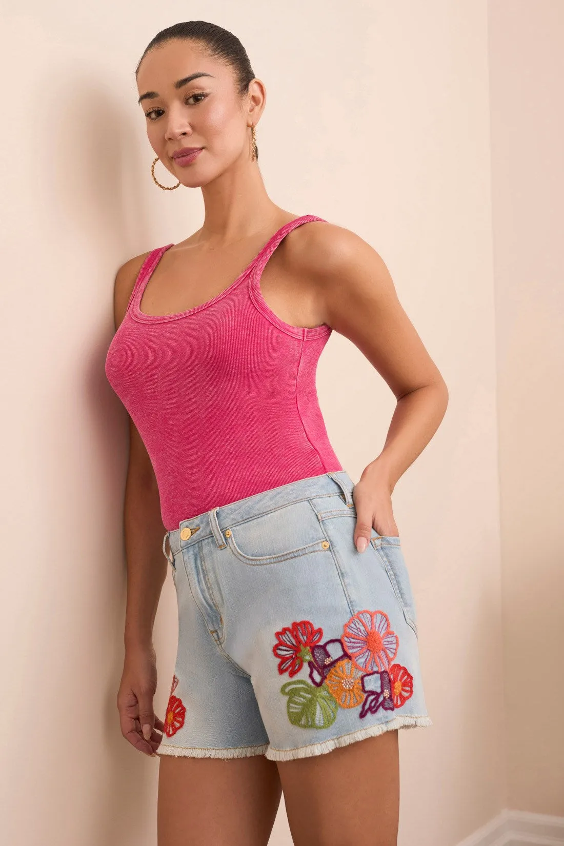 Audrey Lightweight Embroidered Jean Shorts-Bluetropic sold by Tribal product image thumbnail 2