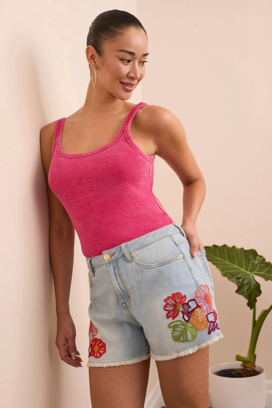 Audrey Lightweight Embroidered Jean Shorts-Bluetropic sold by Tribal product image thumbnail 3