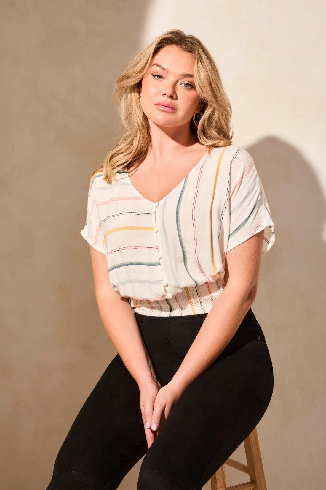 Yarn Dye Stripe Smocked-Waist Popover Blouse-Bayberry sold by Tribal product image thumbnail 2