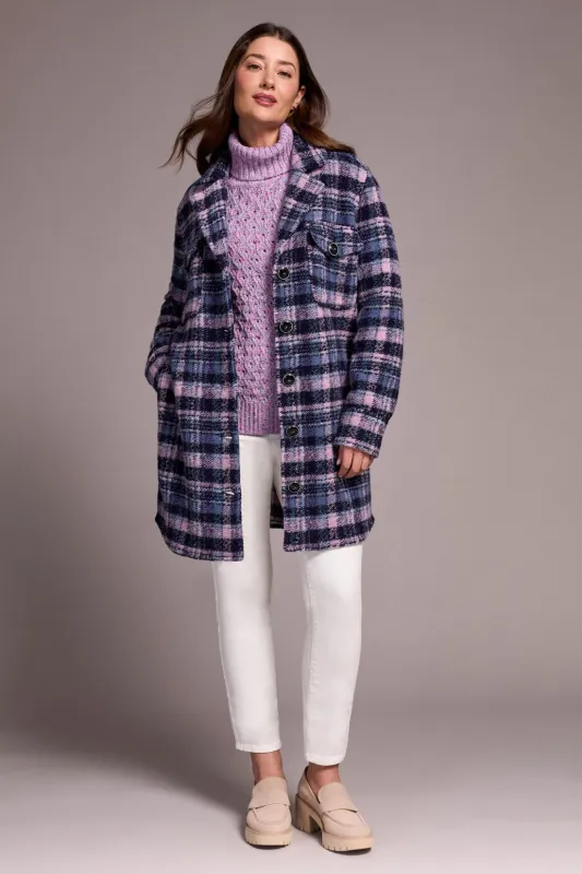 Knit Plaid Notch Collar Shacket-Vintagelilac sold by Tribal