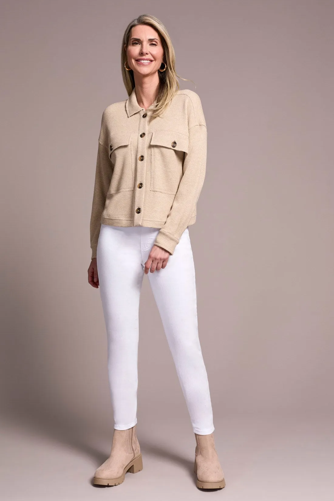 Brushed Waffle Knit Shacket-Oatmeal sold by Tribal