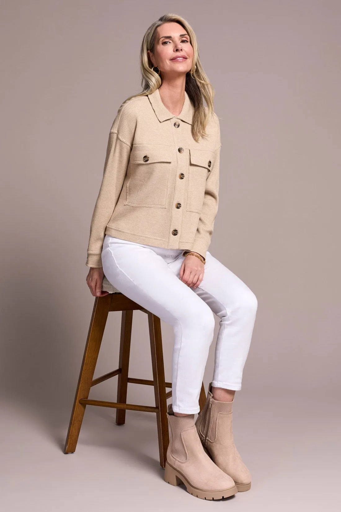 Brushed Waffle Knit Shacket-Oatmeal sold by Tribal product image thumbnail 3