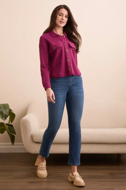 Brushed Waffle Knit Shacket-H plumwine sold by Tribal