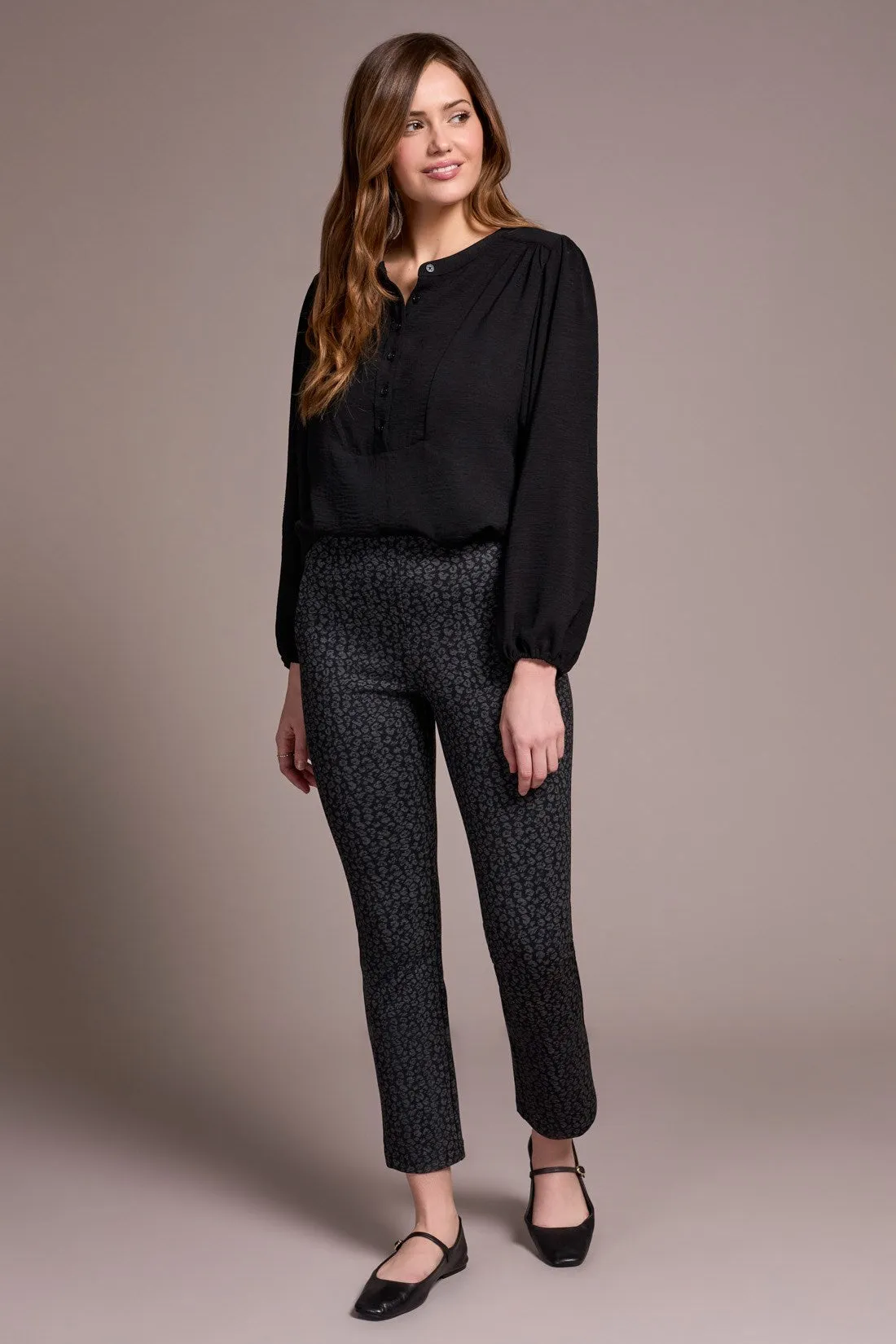 Printed Ponte Pull-On Wide Leg Ankle Pants-Black sold by Tribal