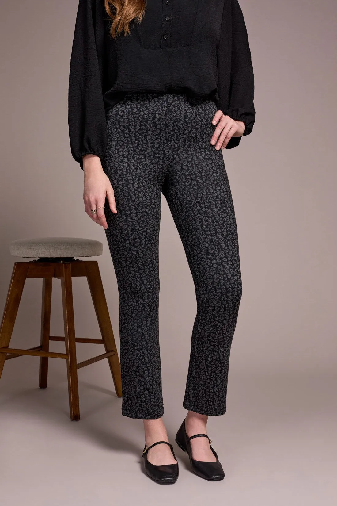 Printed Ponte Pull-On Wide Leg Ankle Pants-Black sold by Tribal product image thumbnail 2