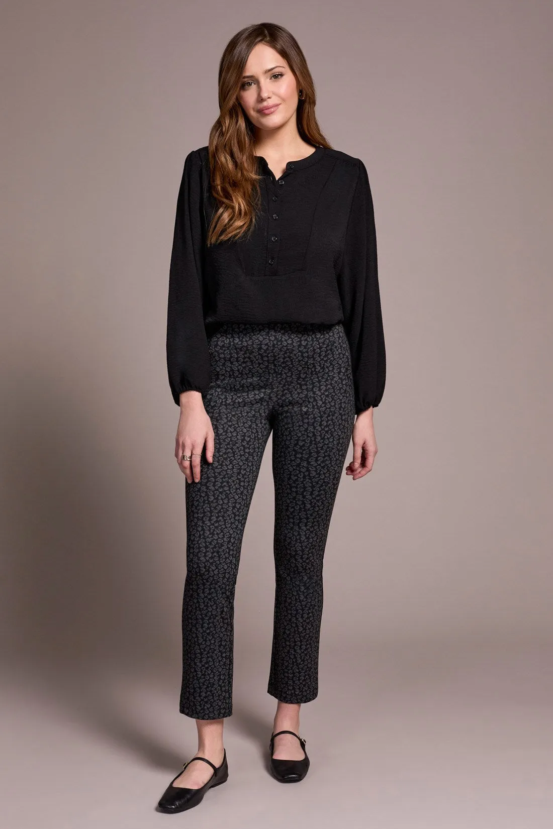 Printed Ponte Pull-On Wide Leg Ankle Pants-Black sold by Tribal product image thumbnail 3