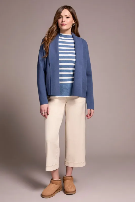 Double Knit Shawl Collar Coatigan-Slateblue sold by Tribal