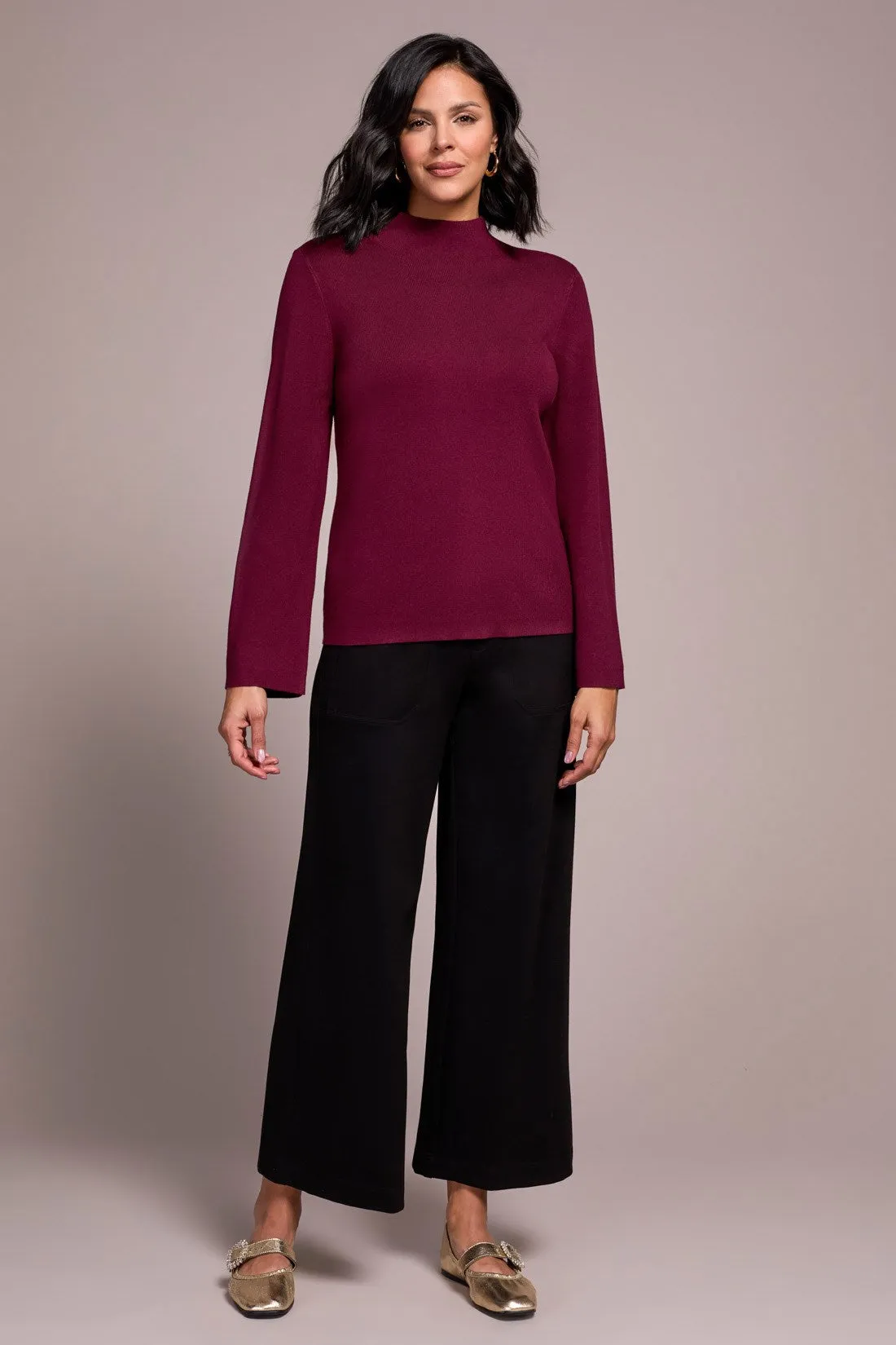 Long Sleeve Funnel Neck Sweater-Wine sold by Tribal