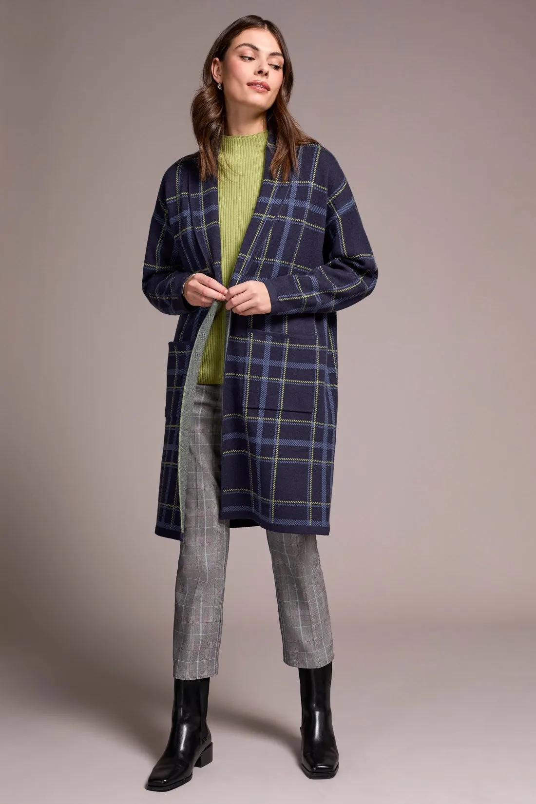 Double Knit Long Plaid Coatigan-Sapphire sold by Tribal product image thumbnail 2