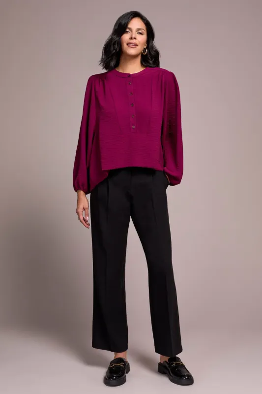 Airflow Long Sleeve Mandarin Collar Blouse-Plumwine sold by Tribal