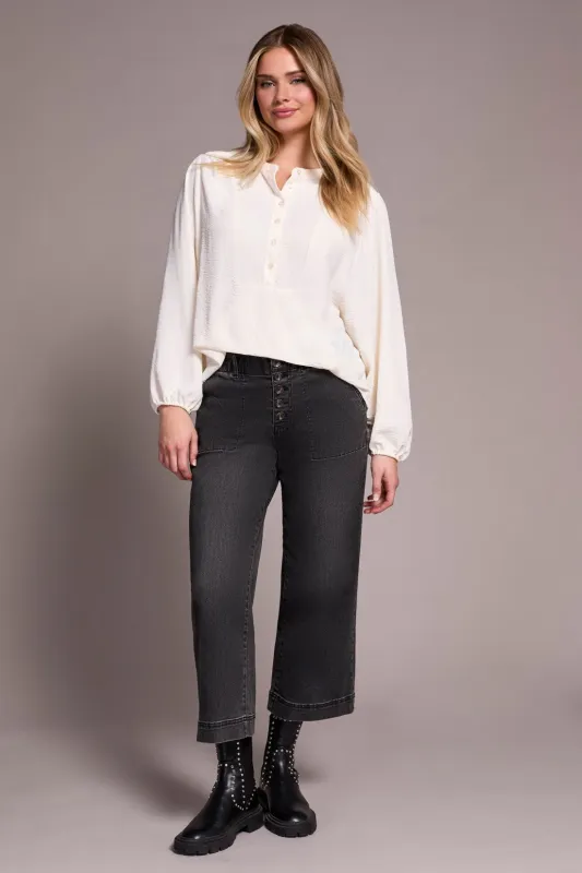 Airflow Long Sleeve Mandarin Collar Blouse-Eggshell sold by Tribal