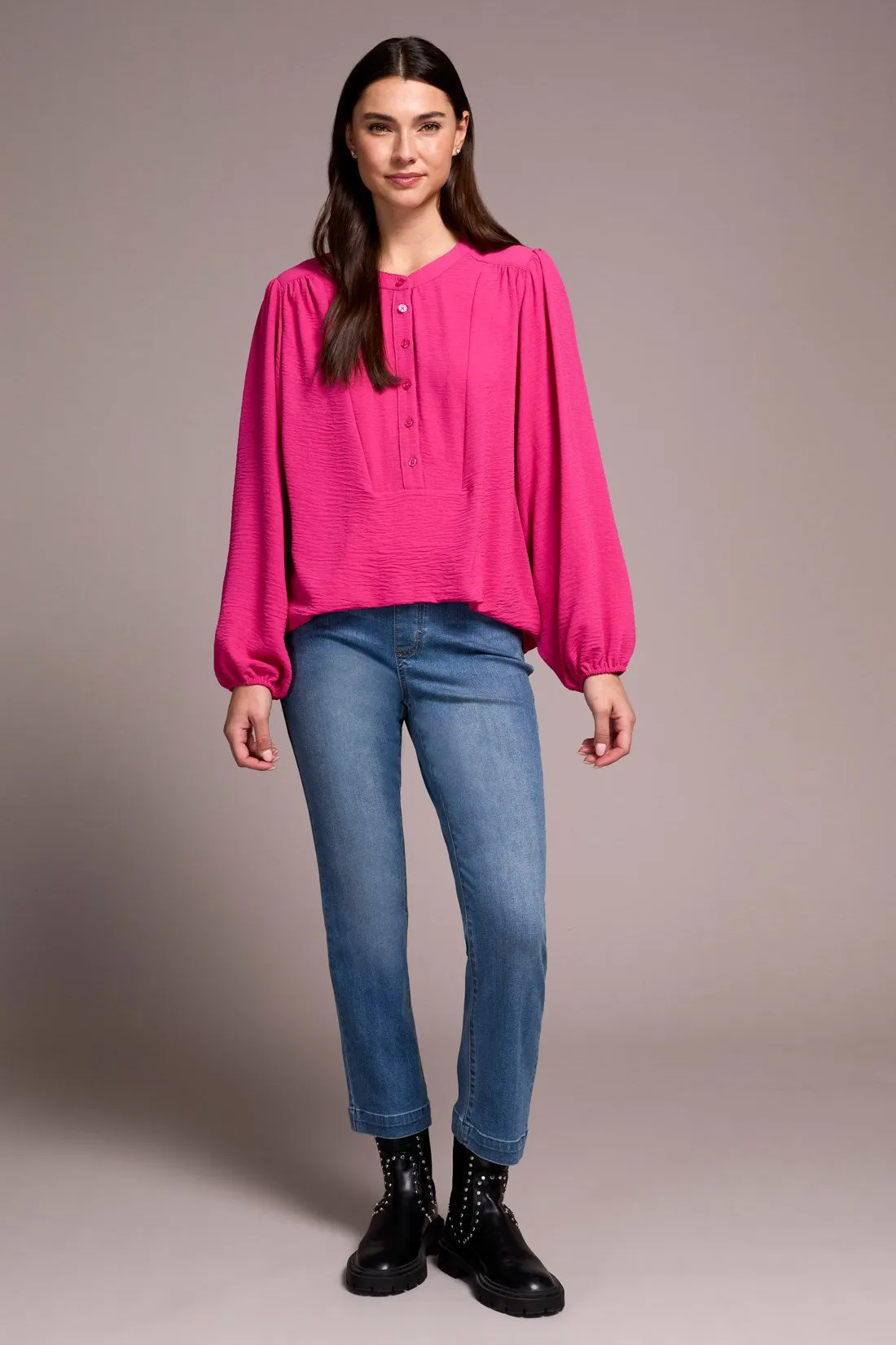 Airflow Long Sleeve Mandarin Collar Blouse-Cherrypink sold by Tribal