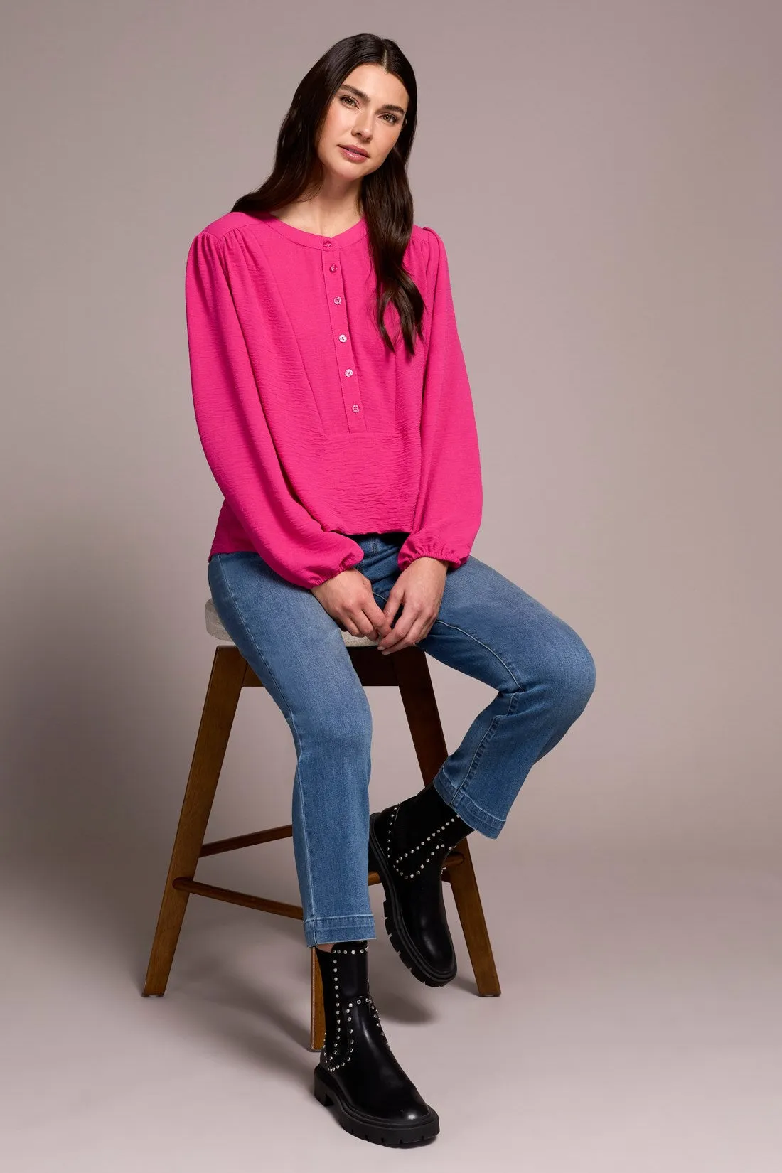 Airflow Long Sleeve Mandarin Collar Blouse-Cherrypink sold by Tribal product image thumbnail 3