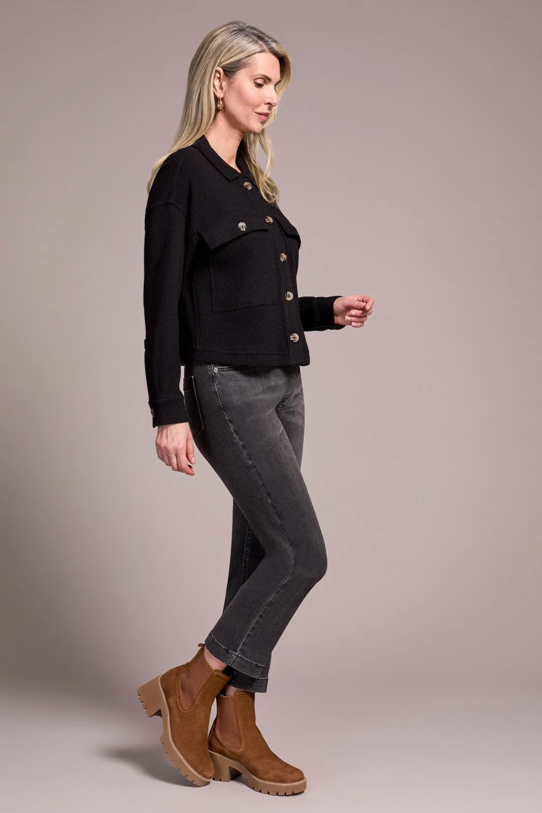 Brushed Waffle Knit Shacket-Black sold by Tribal product image thumbnail 3