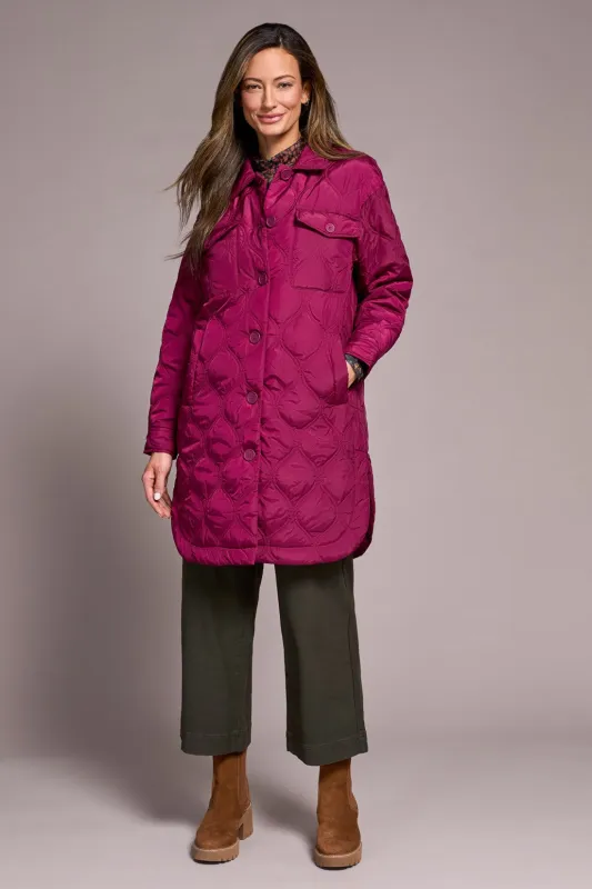 Long Quilted Button-Up Jacket With Pockets-Plumwine sold by Tribal