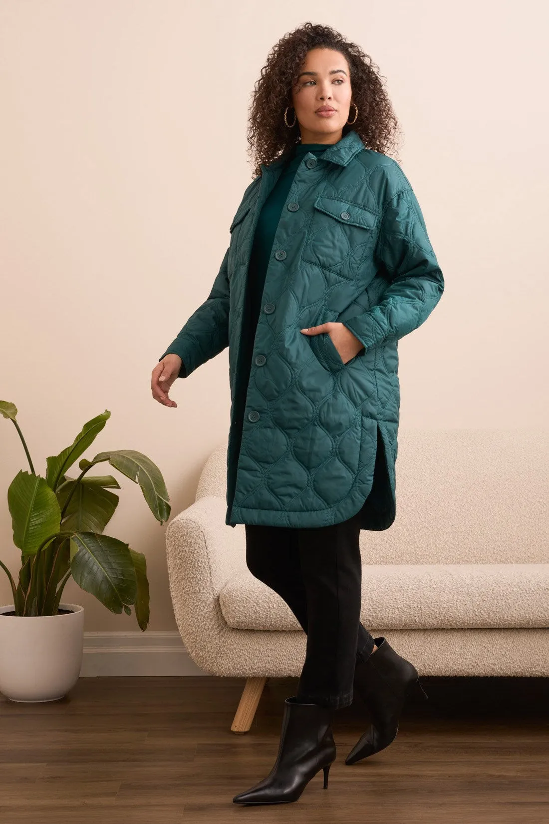 Long Quilted Button-Up Jacket With Pockets-Opalgreen sold by Tribal product image thumbnail 2