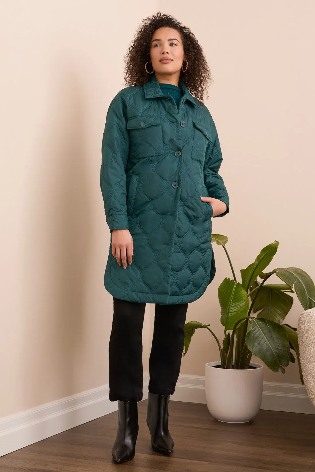 Long Quilted Button-Up Jacket With Pockets-Opalgreen sold by Tribal product image thumbnail 3