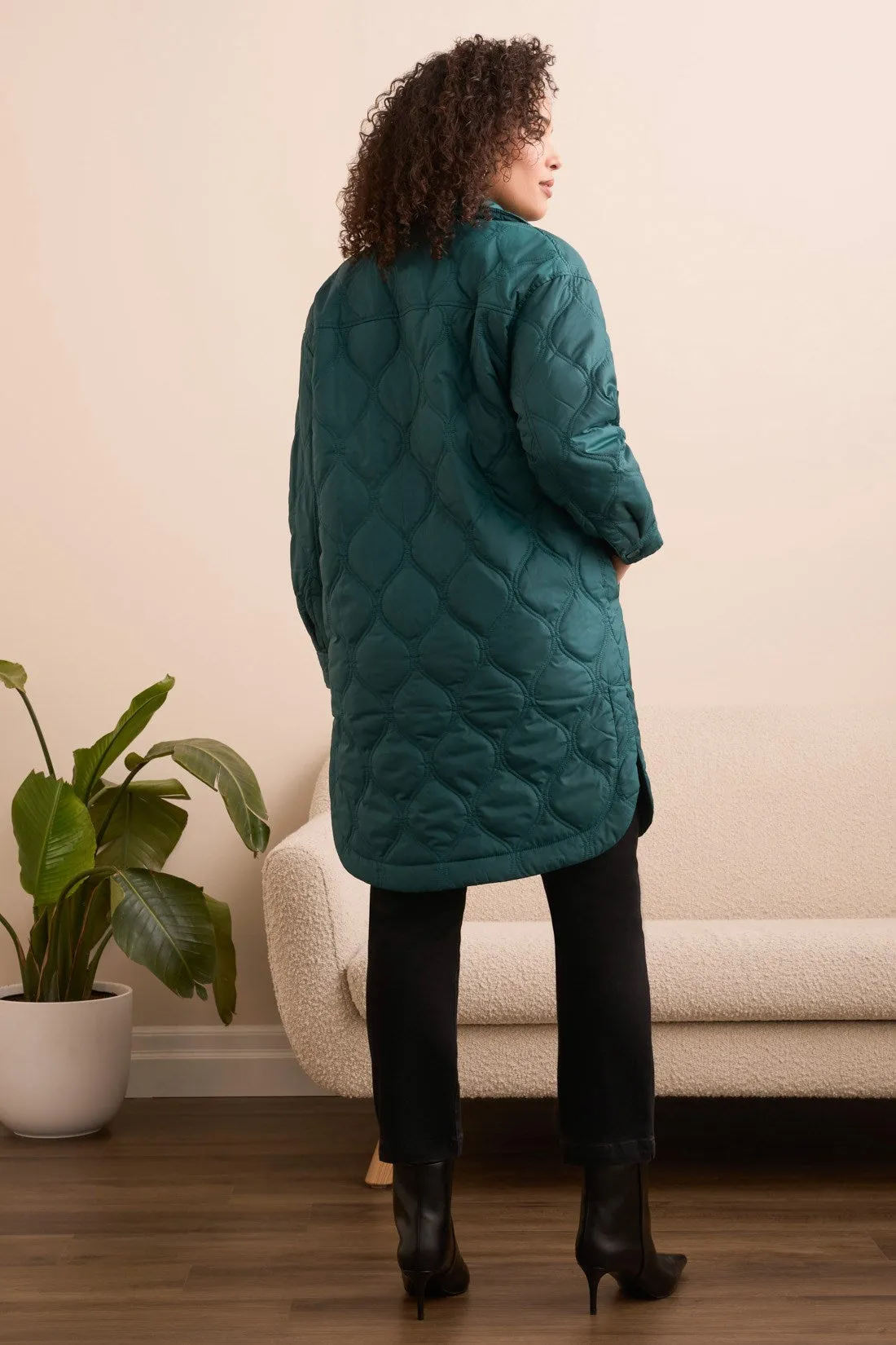 Long Quilted Button-Up Jacket With Pockets-Opalgreen sold by Tribal product image thumbnail 4