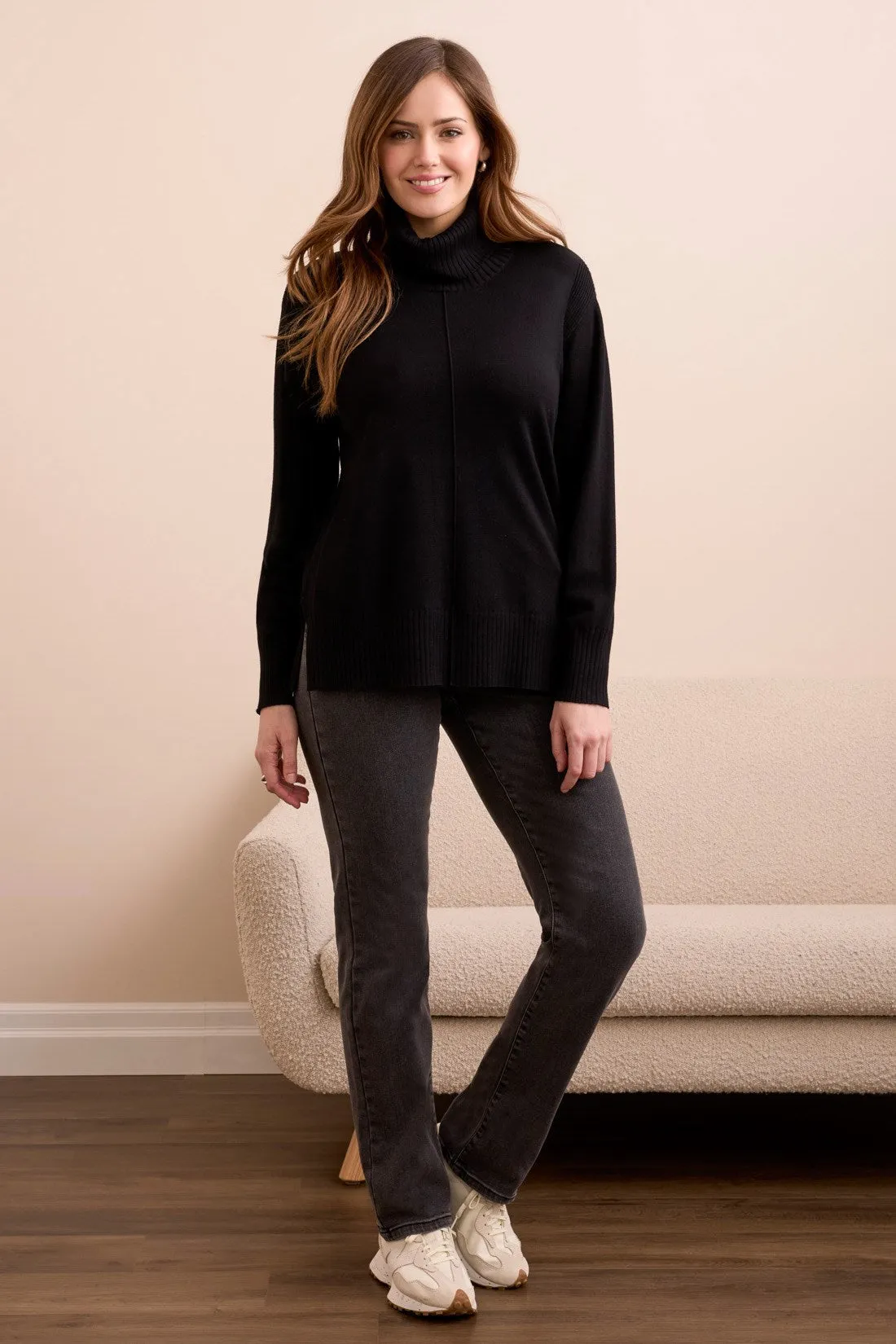 Drop Shoulder Turtle Neck Sweater-Black sold by Tribal