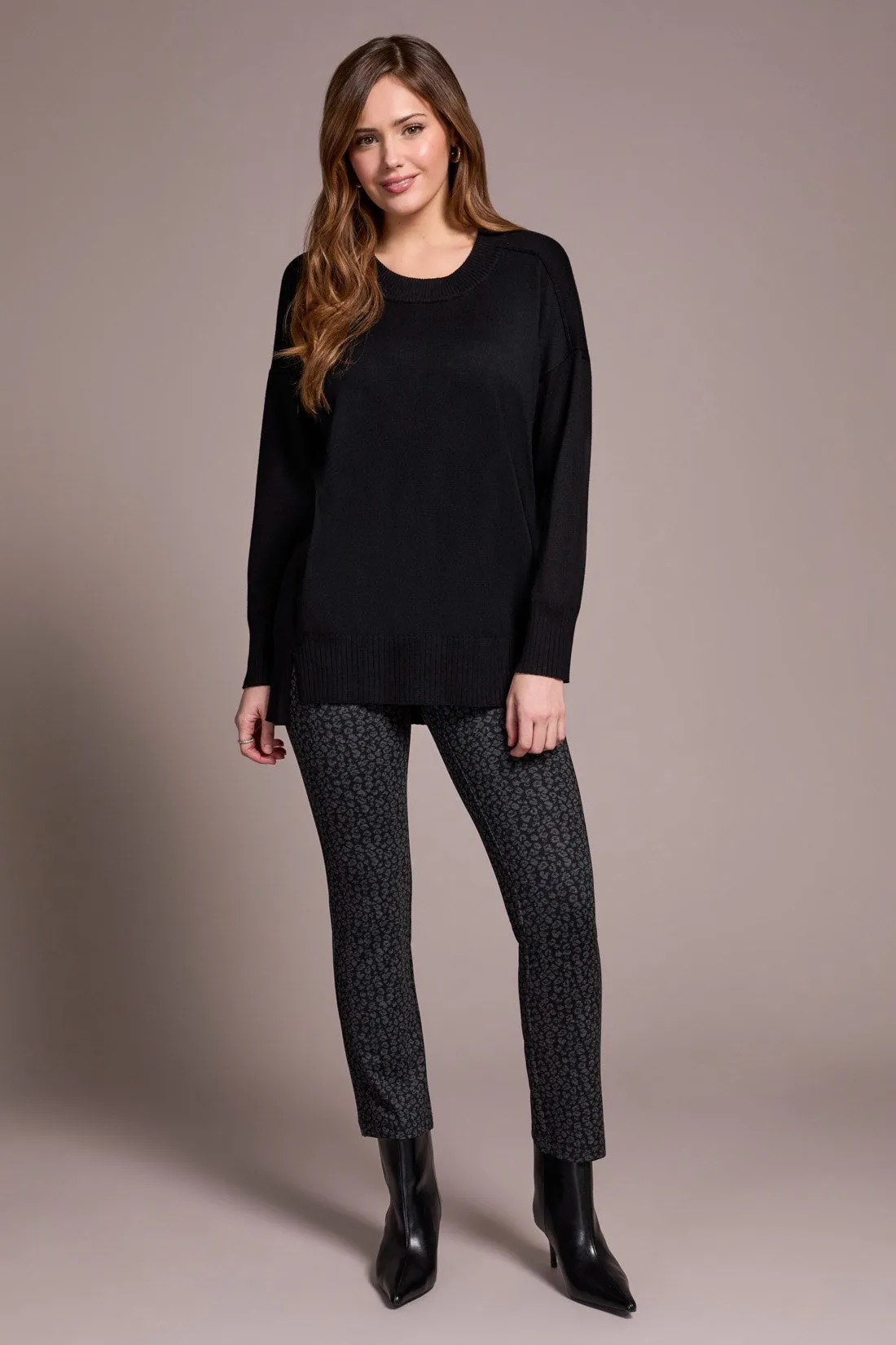 Drop Shoulder Crew Neck Tunic Sweater-Black sold by Tribal product image thumbnail 3