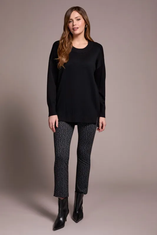 Drop Shoulder Crew Neck Tunic Sweater-Black sold by Tribal