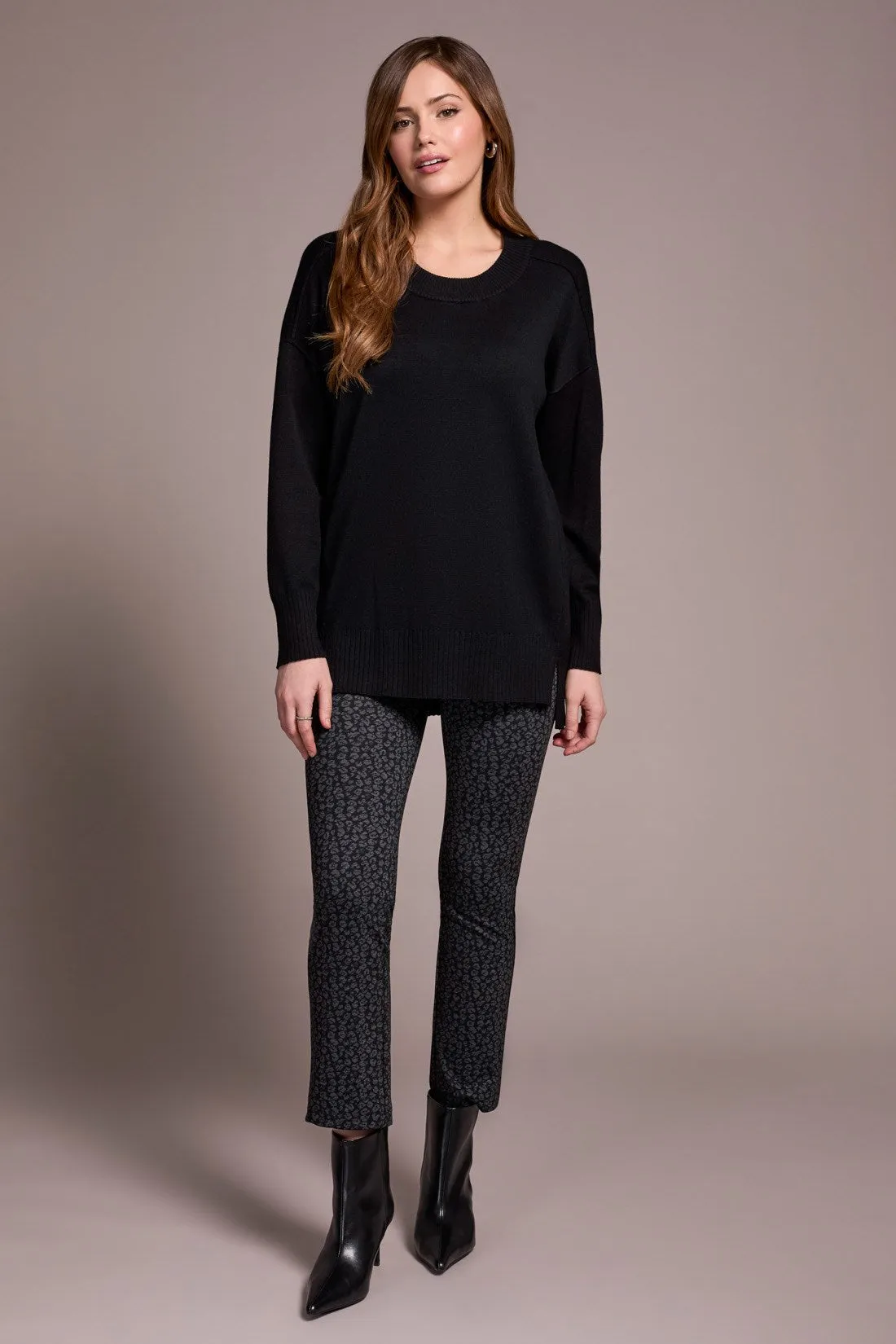 Drop Shoulder Crew Neck Tunic Sweater-Black sold by Tribal