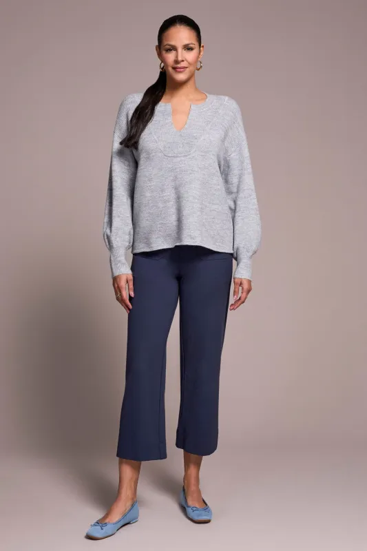 Mandarin Collar Long Puff Sleeve Sweater-Grey mix sold by Tribal