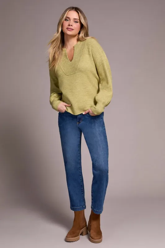 Mandarin Collar Long Puff Sleeve Sweater-Leek sold by Tribal