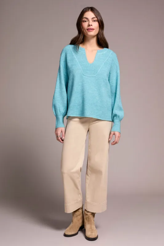 Mandarin Collar Long Puff Sleeve Sweater-Mistblue sold by Tribal