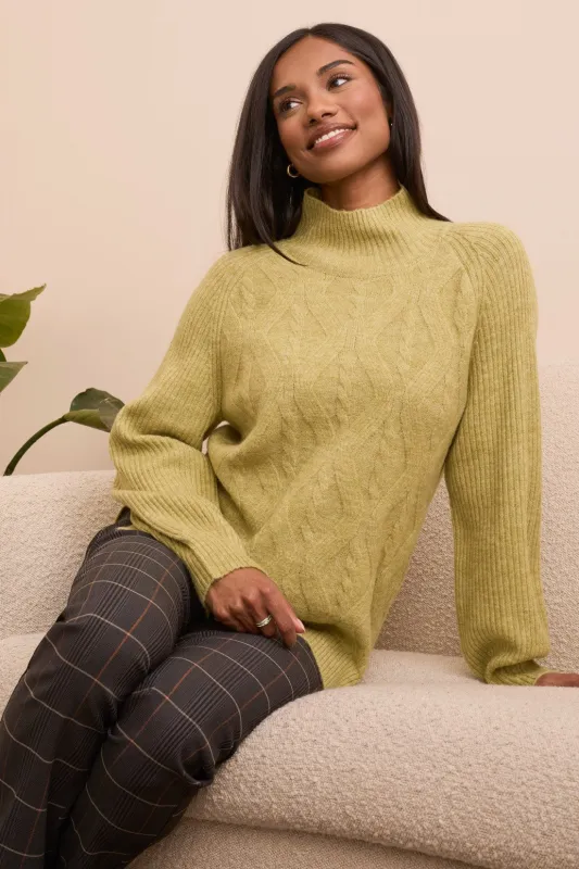 Long Puff Sleeve Mock Neck Sweater-Leek sold by Tribal