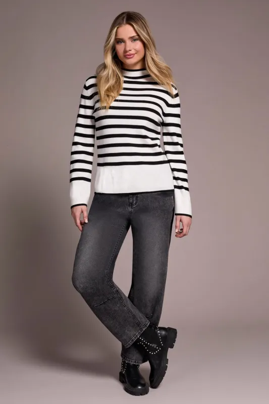 Lightweight Mock Neck Striped Sweater-Cream sold by Tribal