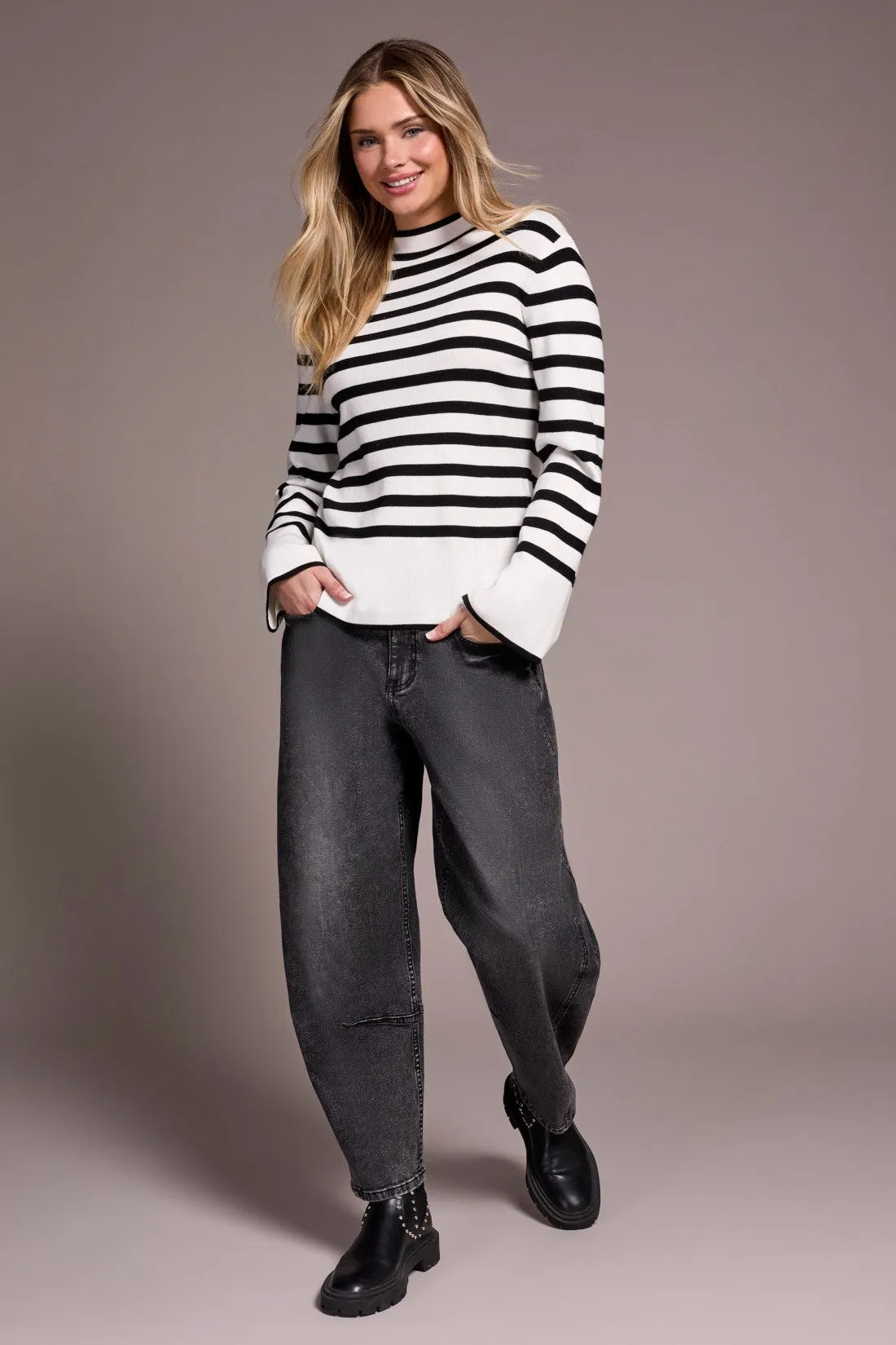 Lightweight Mock Neck Striped Sweater-Cream sold by Tribal product image thumbnail 2