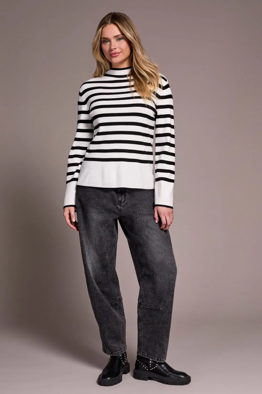 Lightweight Mock Neck Striped Sweater-Cream sold by Tribal product image thumbnail 3