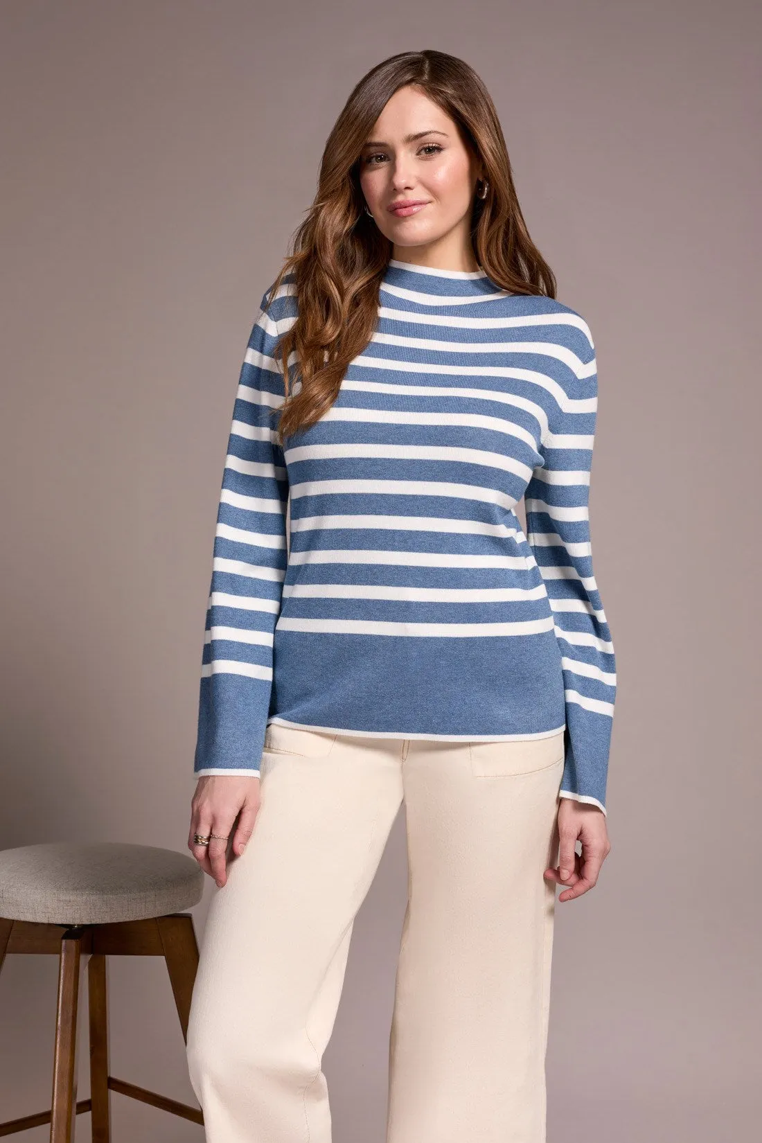 Lightweight Mock Neck Striped Sweater-H slate sold by Tribal product image thumbnail 3