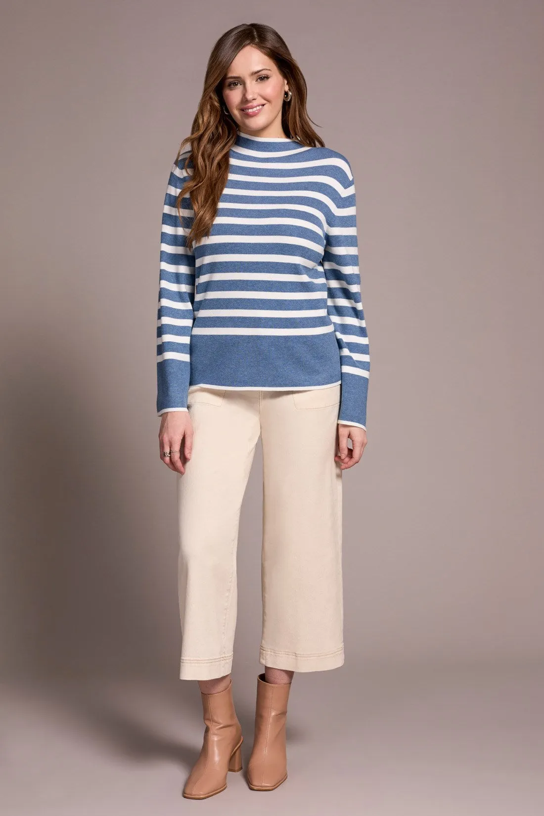 Lightweight Mock Neck Striped Sweater-H slate sold by Tribal