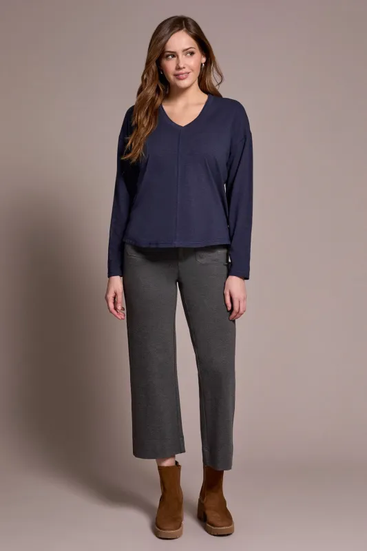 Slub Knit Flatlock V-Neck Top-Sapphire sold by Tribal