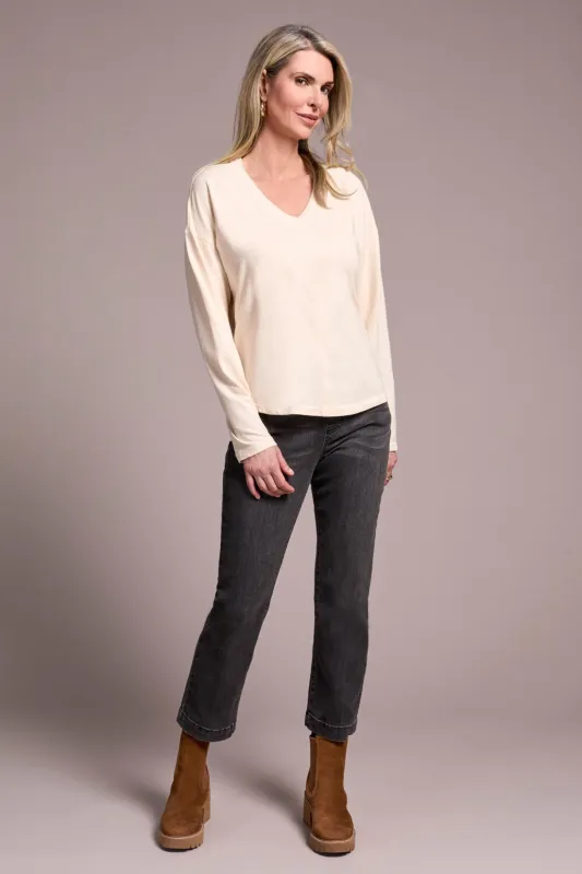 Slub Knit Flatlock V-Neck Top-Moonstone sold by Tribal