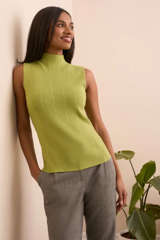 Textured Sleeveless Mock Neck Top-Wasabi sold by Tribal