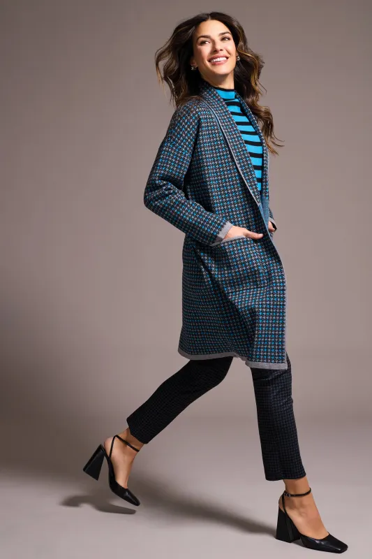Double Knit Long Plaid Coatigan-Charcoal sold by Tribal