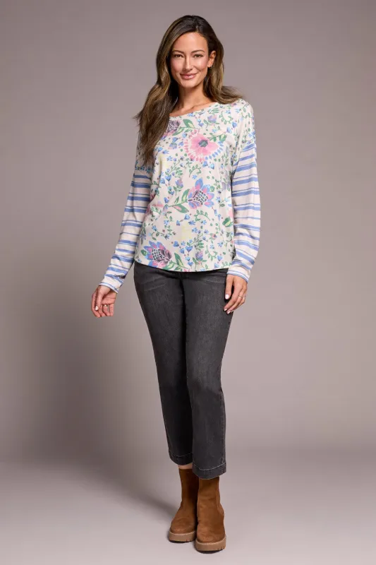 Fuzzy Soft Crew Neck Combo Print Knit Top-Cherrypink sold by Tribal