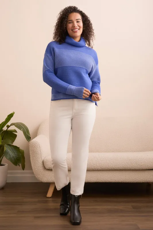 2-Tone Turtleneck High Low Sweater-Lapisblue made by Tribal
